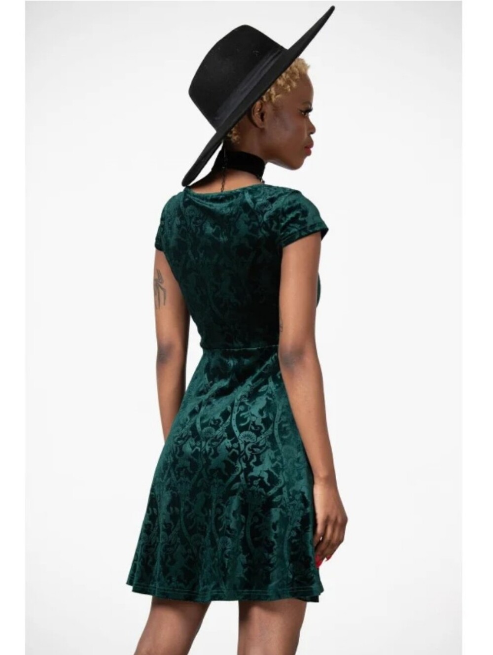 KILLSTAR Skater Dress Devilry Emerald Women's Small Whimsygoth Grunge Velour - Picture 2 of 12